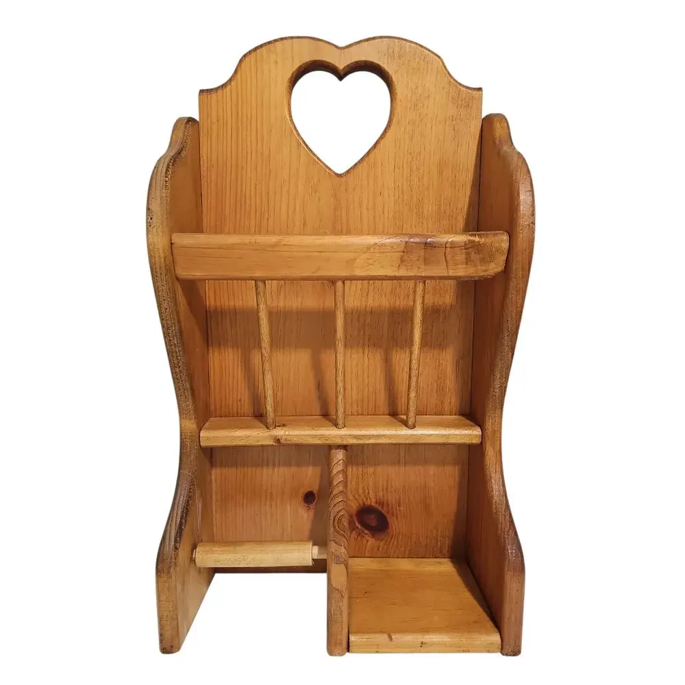 Vintage Wooden Bathroom Wall Organizer Heart Toilet Paper Holder Magazine Rack